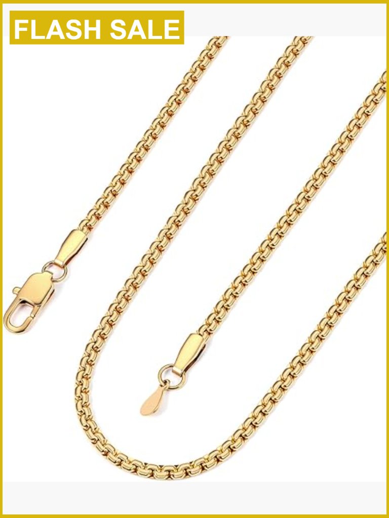 Flat Box Link Stainless Steel Necklace - 2-8mm Width, 14-30in
